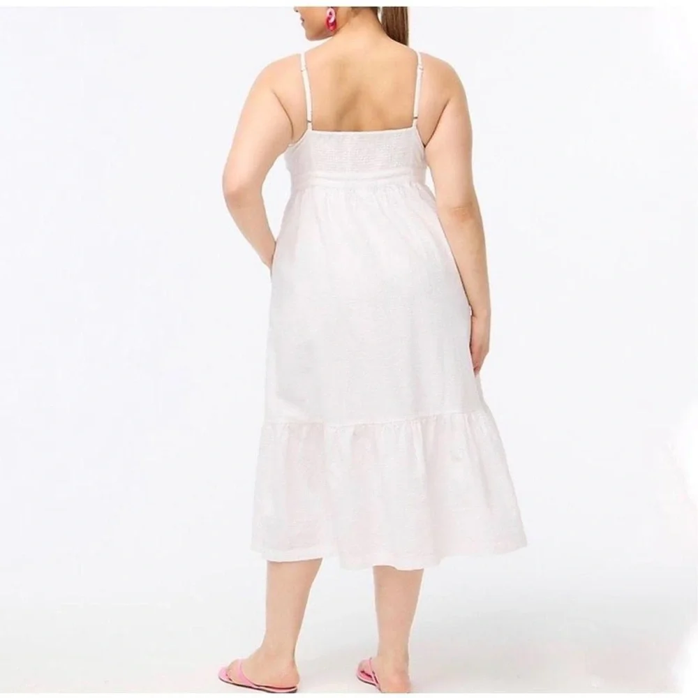 J. Crew Factory Women’s White Seersucker Tie Front Midi Dress NWT Size 18 - Picture 2 of 13